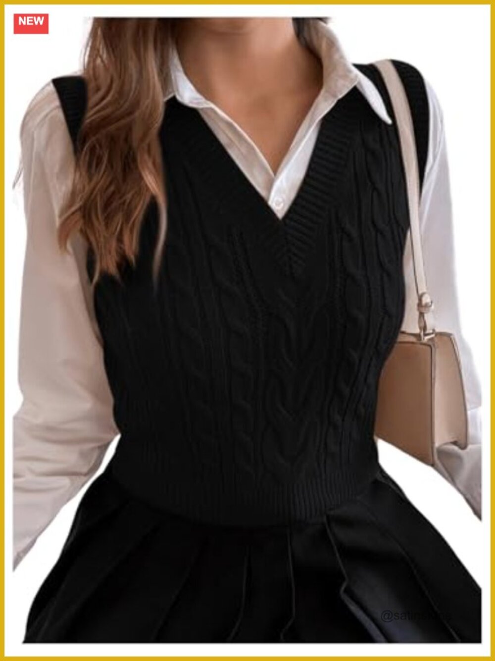Cable Knit V Neck Sweater Vest Ribbed Crop Top Sleeveless Women's